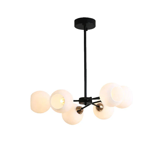 Black Globe Shade Chandelier Lamp Traditional White Glass 6/12/18 Lights Living Room Hanging Light