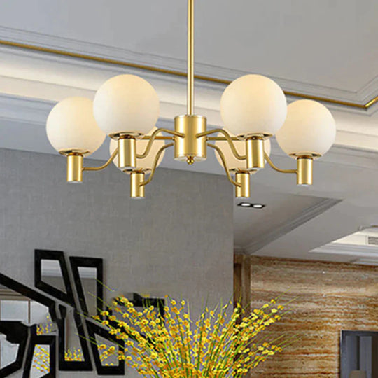 6 Lights Frosted Glass Pendant Chandelier Traditional Brass Globe Living Room Hanging Ceiling