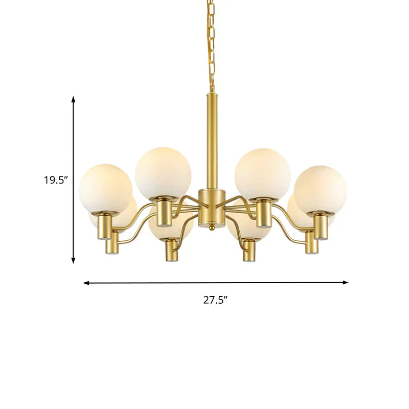 6 Lights Frosted Glass Pendant Chandelier Traditional Brass Globe Living Room Hanging Ceiling