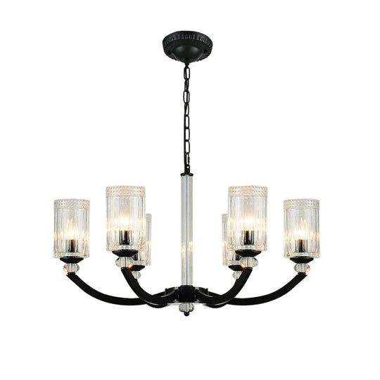 Black 5/6/8 Lights Chandelier Light Fixture Traditional Clear Textured Glass Cylinder Pendant Lamp