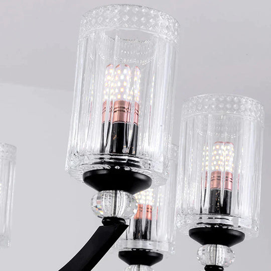 Black 5/6/8 Lights Chandelier Light Fixture Traditional Clear Textured Glass Cylinder Pendant Lamp