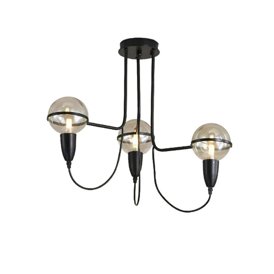 Traditional Globe Clear Glass Cluster Pendant In Black For Bedroom