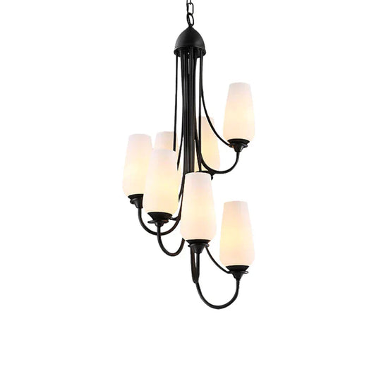 Black Cup Shape Pendant Lighting Traditional Frosted Glass 5/7 Lights Living Room Chandelier For