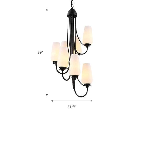 Black Cup Shape Pendant Lighting Traditional Frosted Glass 5/7 Lights Living Room Chandelier For