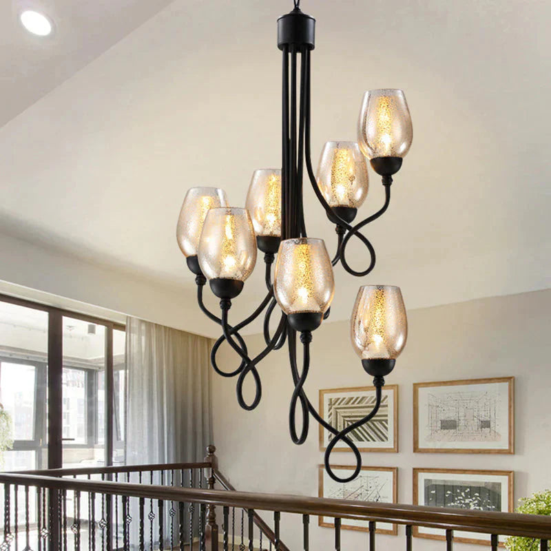 Double - Layered Glass Wine Hanging Chandelier Traditional 5/7 Lights Living Room Pendant Light In