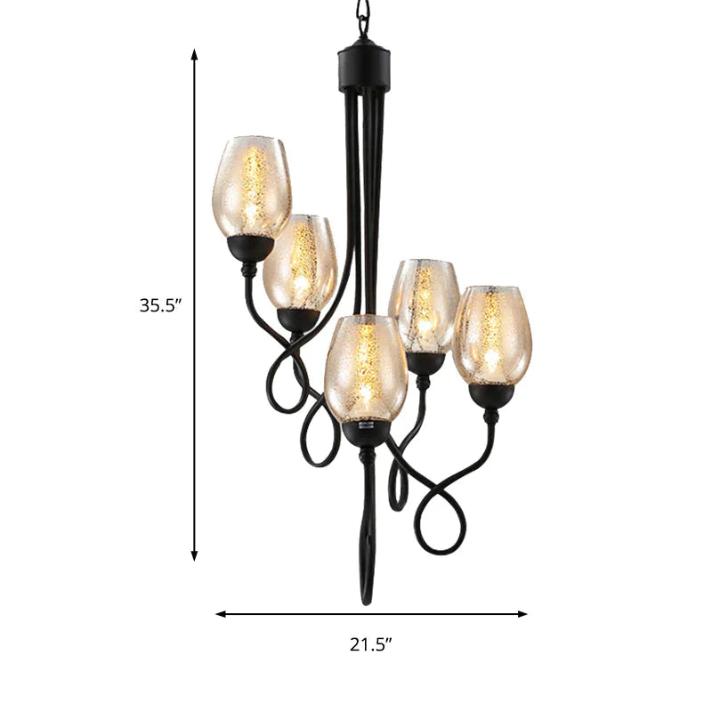 Double - Layered Glass Wine Hanging Chandelier Traditional 5/7 Lights Living Room Pendant Light In