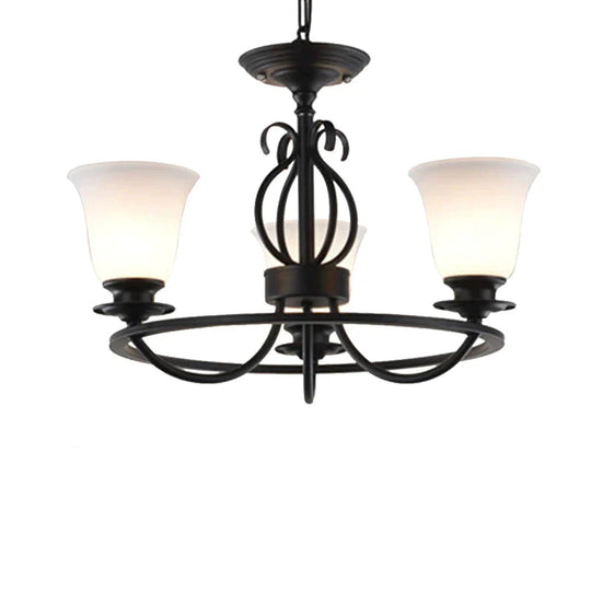 Bell Frosted Glass Chandelier Lighting Traditional 3/6/8 Lights Living Room Pendant In Black