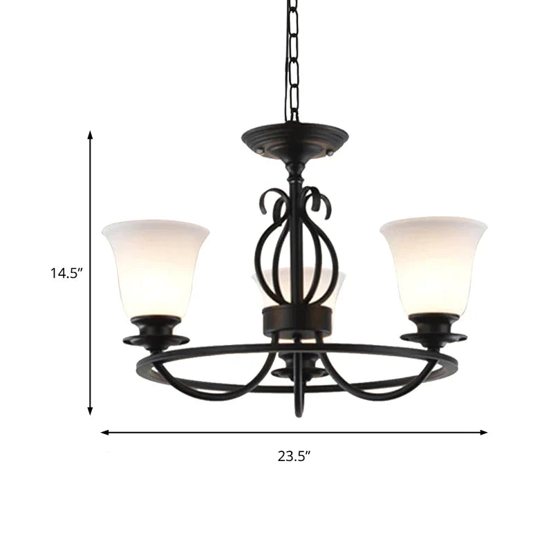 Bell Frosted Glass Chandelier Lighting Traditional 3/6/8 Lights Living Room Pendant In Black