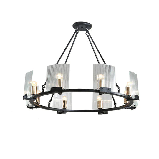 Wagon Wheel Living Room Ceiling Chandelier Traditional Metal 4/8/10 Lights Black Hanging Fixture