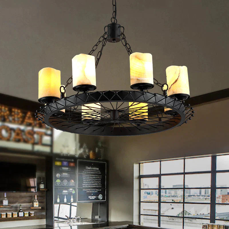 Resin Beige Pendant Lamp Cylinder 8 Lights Traditional Chandelier Light Fixture For Dining Room