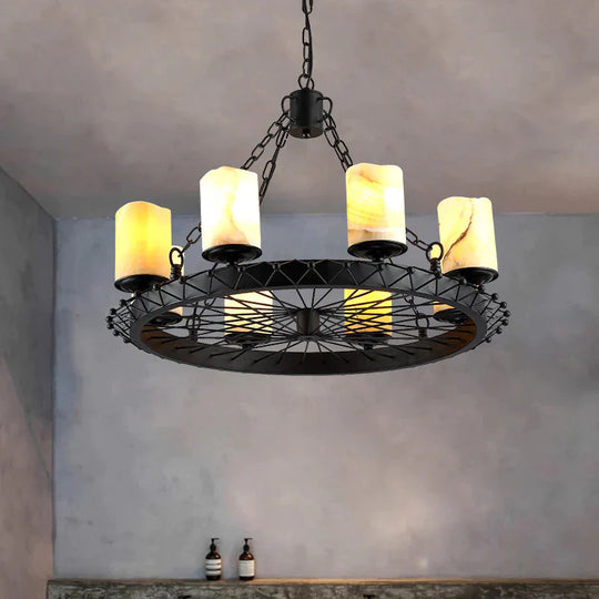 Resin Beige Pendant Lamp Cylinder 8 Lights Traditional Chandelier Light Fixture For Dining Room