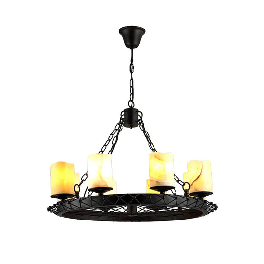 Resin Beige Pendant Lamp Cylinder 8 Lights Traditional Chandelier Light Fixture For Dining Room