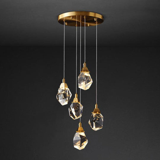 Emily - Gemstone Led Pendant Light: Artistic Brass Fixture For Dining Room