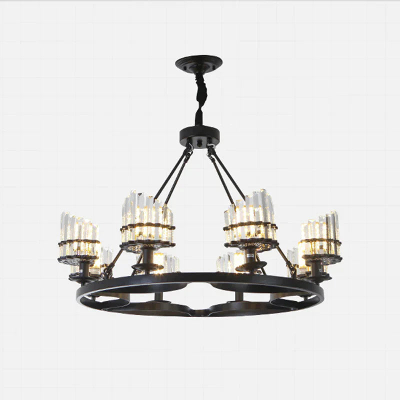 Vintage Circular Industrial Design Crystal Chandelier For Living Room Dining