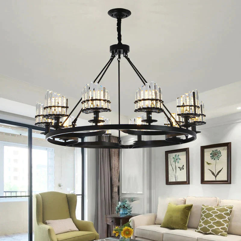 Vintage Circular Industrial Design Crystal Chandelier For Living Room Dining