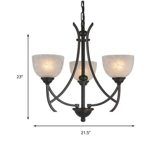 Bowl Living Room Pendant Chandelier Traditional White Cloud - Like Frosted Glass 3 Lights Bronze