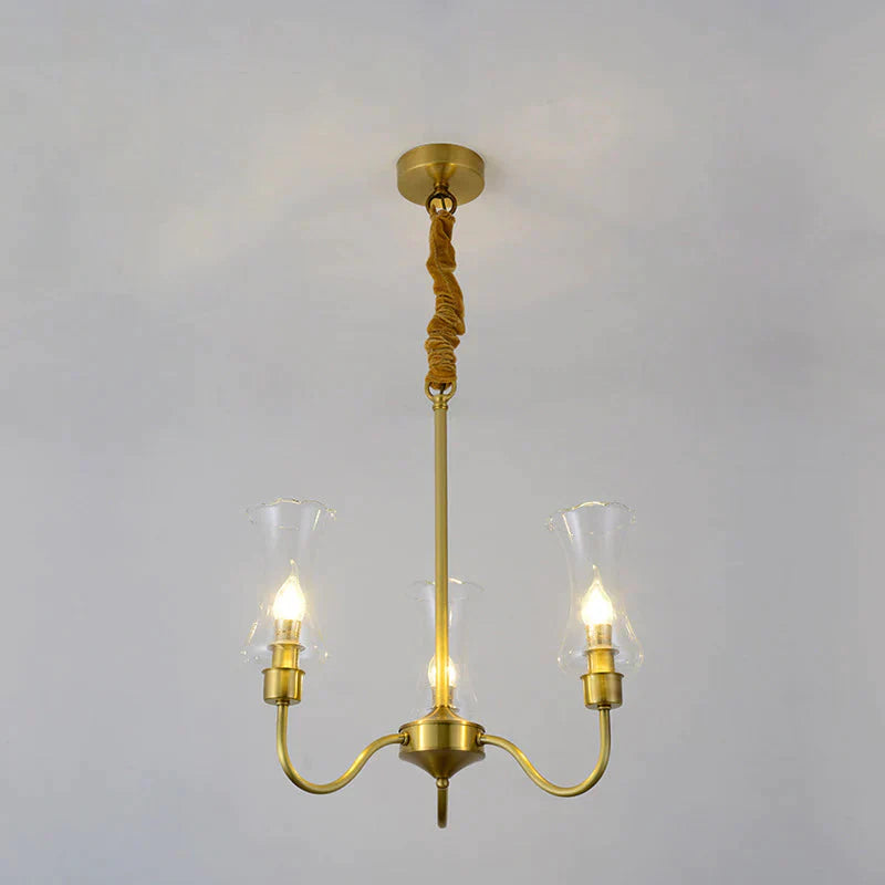 Brass 3/5 Lights Chandelier Light Fixture Traditional Clear Glass Flower Pendant Lamp 3 /