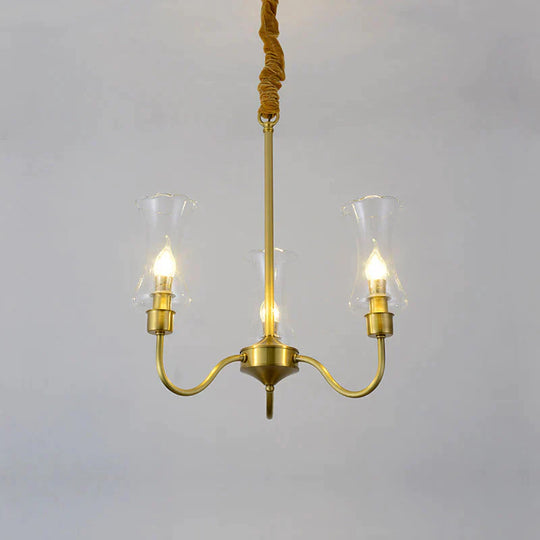 Brass 3/5 Lights Chandelier Light Fixture Traditional Clear Glass Flower Pendant Lamp