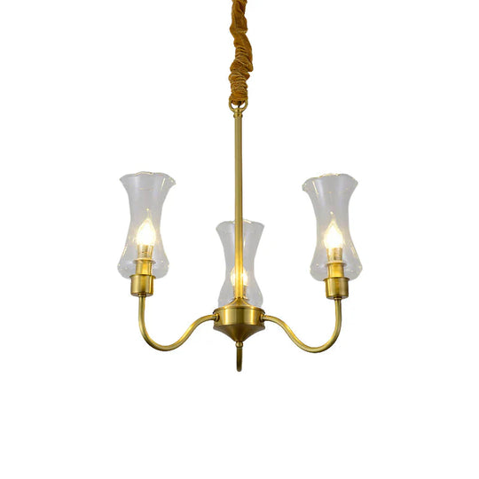 Brass 3/5 Lights Chandelier Light Fixture Traditional Clear Glass Flower Pendant Lamp