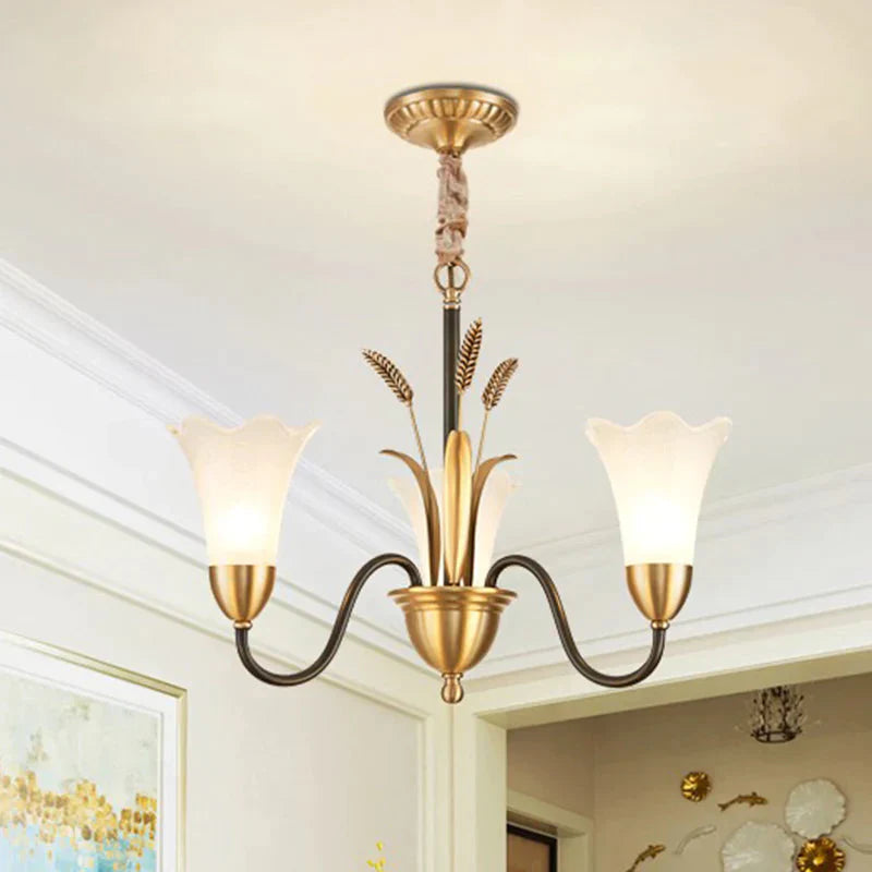 Flower Shape Metal Chandelier Lighting Traditional 3 Light Dining Room Pendant In Brass