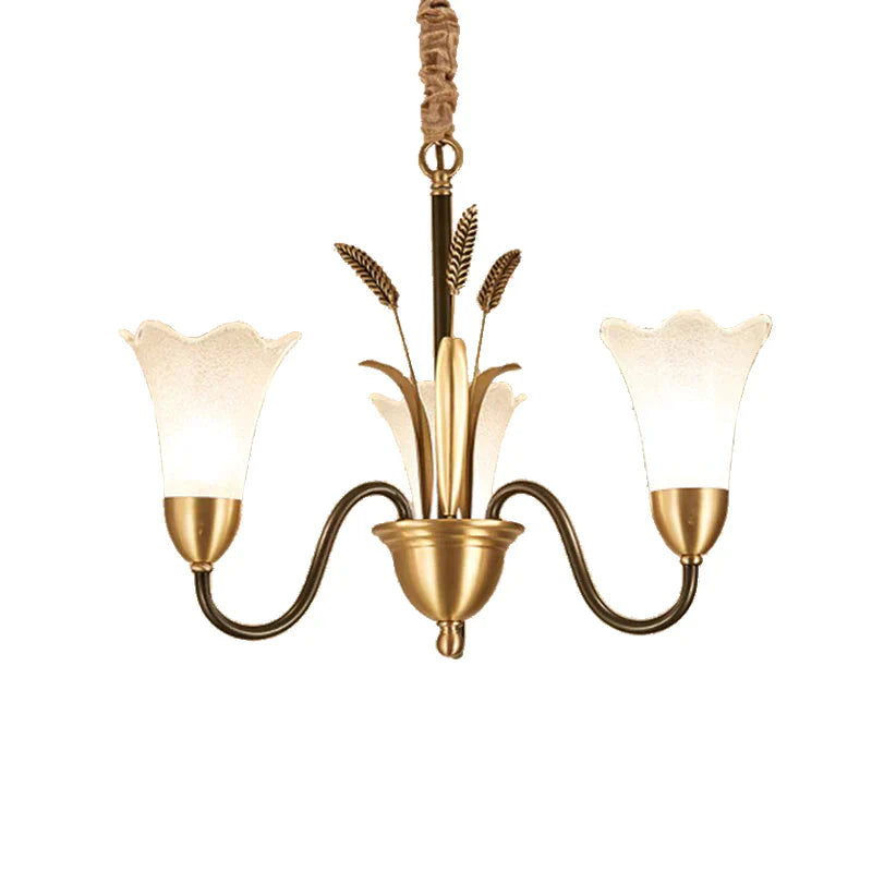 Flower Shape Metal Chandelier Lighting Traditional 3 Light Dining Room Pendant In Brass