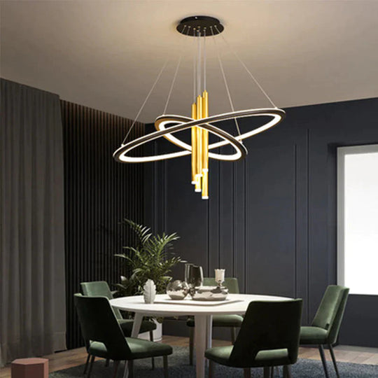Luxury Nordic Ring Chandeliers Are Modern And Simple Black / Dia 70 + 30Cm White Light Pendant