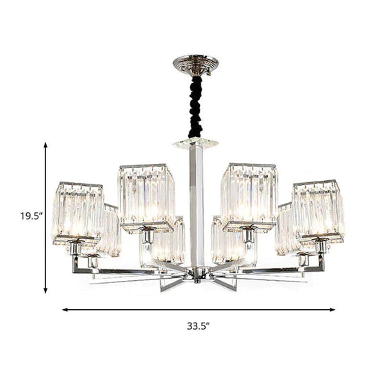 Cubic Hanging Ceiling Light Modern Prismatic Optical Crystal 6/8 Lights Chrome Chandelier