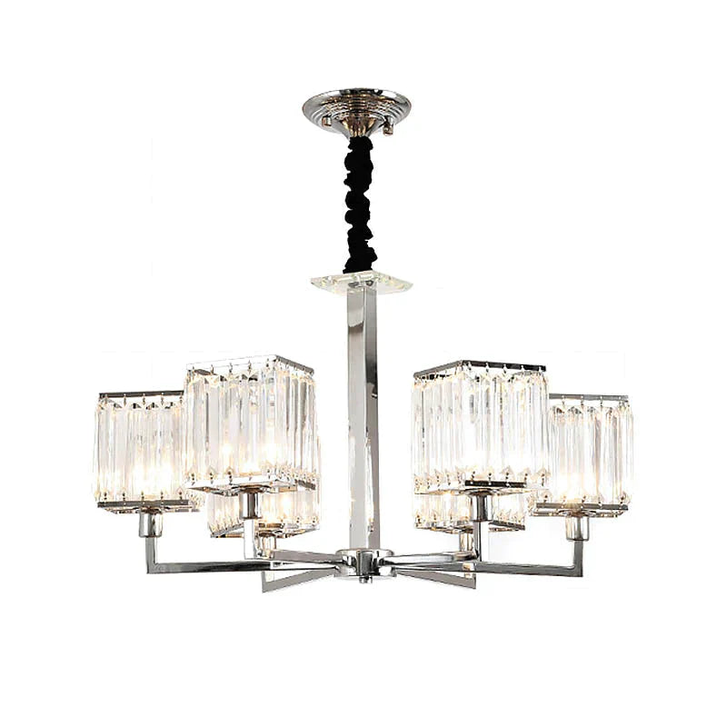 Cubic Hanging Ceiling Light Modern Prismatic Optical Crystal 6/8 Lights Chrome Chandelier