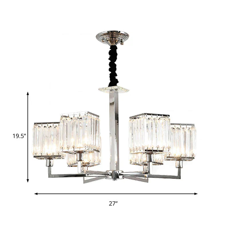 Cubic Hanging Ceiling Light Modern Prismatic Optical Crystal 6/8 Lights Chrome Chandelier