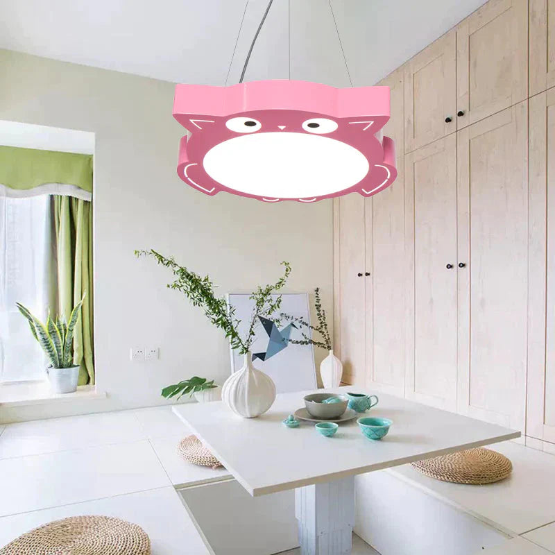 Modernism Owl Design Pendant Light Acrylic Led Children Bedroom Chandelier Lamp In Pink/Yellow