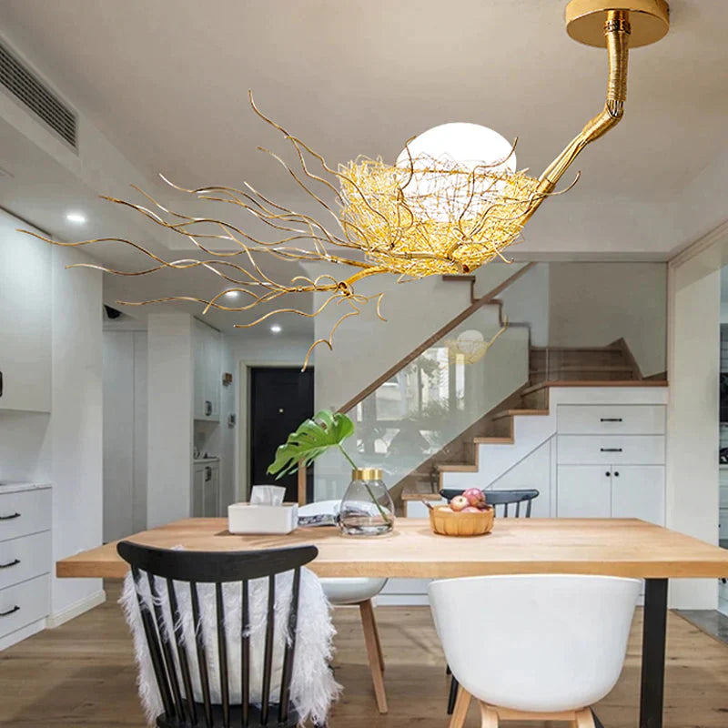 Golden Pendant Light Fixture With Egg Matte White Glass Shade