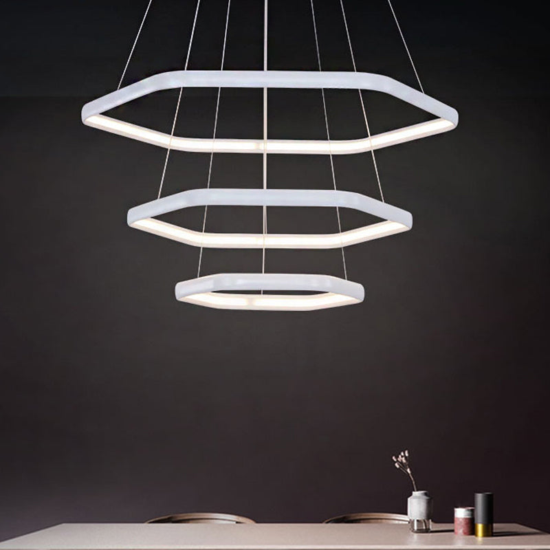 Simplistic Acrylic Tiered Hexagonal Led 1/2/3 - Light Pendant Chandelier Hanging Lamp In