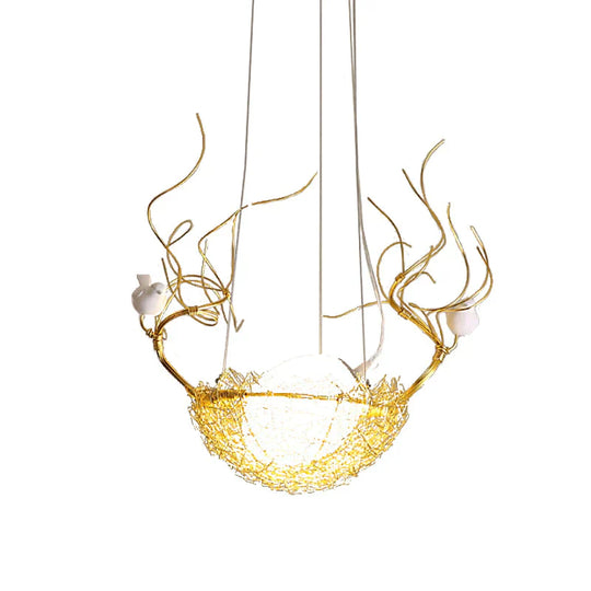 Egg Shaped Hanging Ceiling Pendant Art Deco Milk White Glass 1 Light Gold Chandelier With Birds And