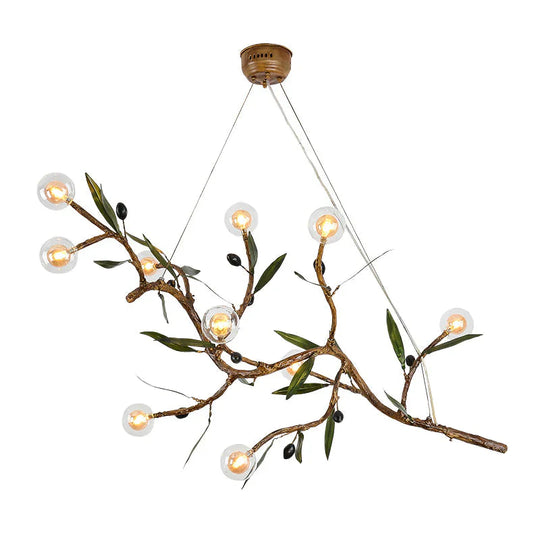 Decorative Branch Chandelier Light Fixture Metallic 10 - Head Living Room Pendant In Brown