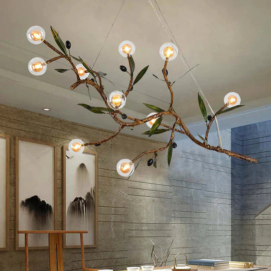 Decorative Branch Chandelier Light Fixture Metallic 10 - Head Living Room Pendant In Brown