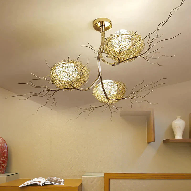 3 Lights Study Room Ceiling Chandelier Gold Hanging Lamp Kit With Egg White Glass Shade And