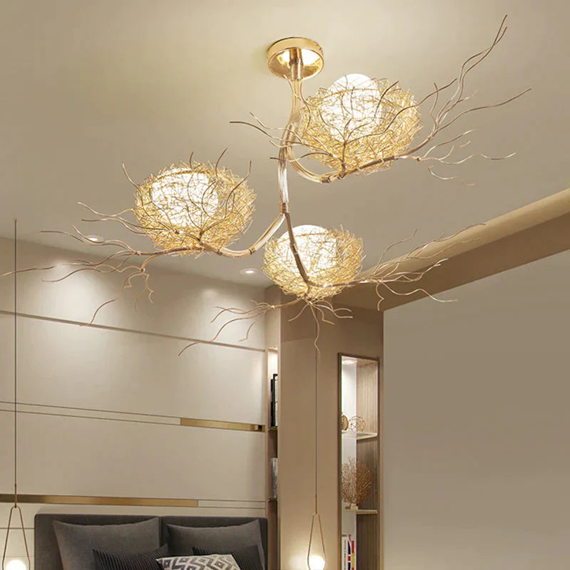 3 Lights Study Room Ceiling Chandelier Gold Hanging Lamp Kit With Egg White Glass Shade And