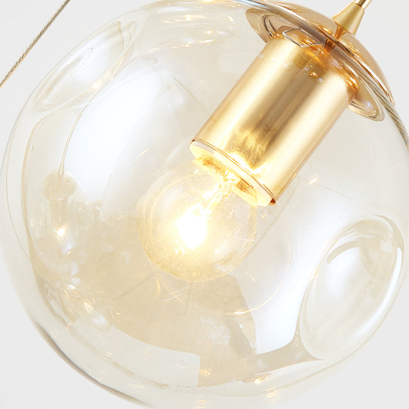 Zephyr - Handblown Glass Ball Multi Light Pendant Modern Cognac Hanging Lighting For Staircase