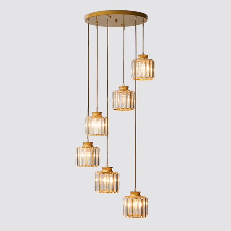 Isabelle - Modern Cylinder Staircase Multi Ceiling Light Clear Crystal Suspension Fixture