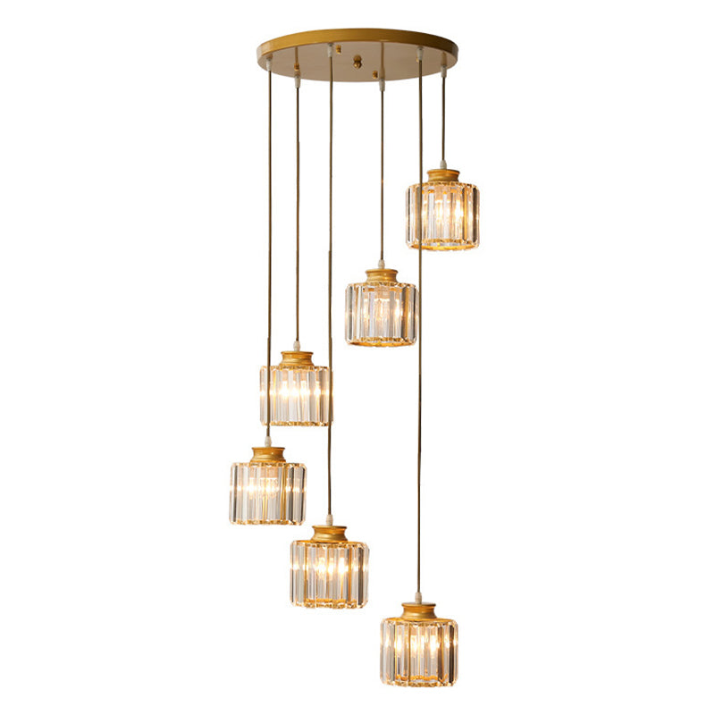 Isabelle - Modern Cylinder Staircase Multi Ceiling Light Clear Crystal Suspension Fixture