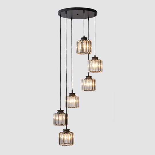 Isabelle - Modern Cylinder Staircase Multi Ceiling Light Clear Crystal Suspension Fixture