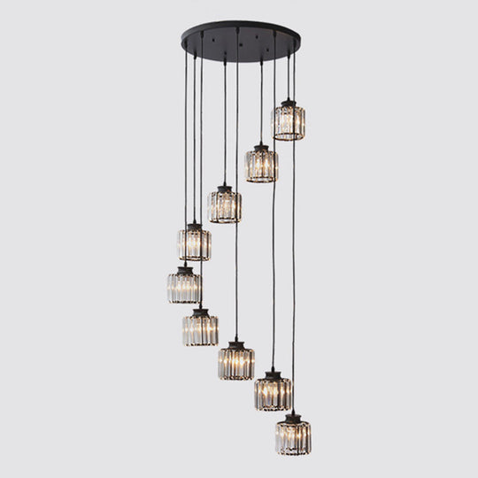 Isabelle - Modern Cylinder Staircase Multi Ceiling Light Clear Crystal Suspension Fixture