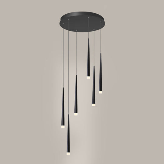 Minimalist Metallic Multi Ceiling Light Staircase Suspension Lighting With Acrylic Shade 6 / Black