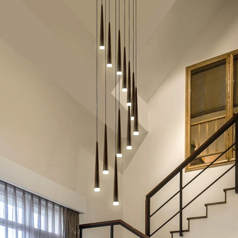 Minimalist Metallic Multi Ceiling Light Staircase Suspension Lighting With Acrylic Shade 12 / Black