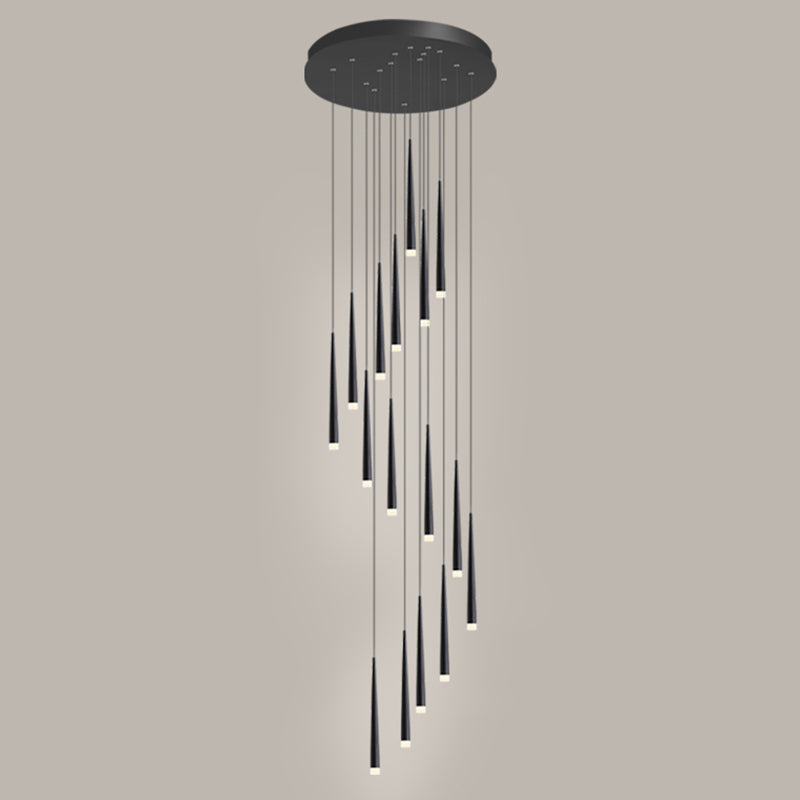 Minimalist Metallic Multi Ceiling Light Staircase Suspension Lighting With Acrylic Shade 16 / Black