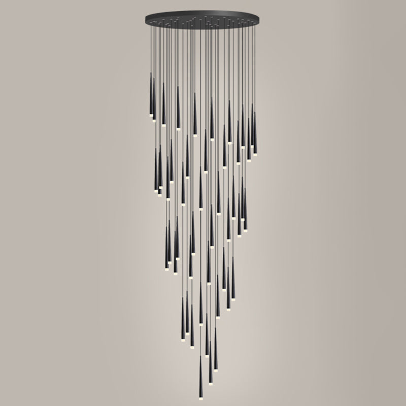 Minimalist Metallic Multi Ceiling Light Staircase Suspension Lighting With Acrylic Shade 48 / Black