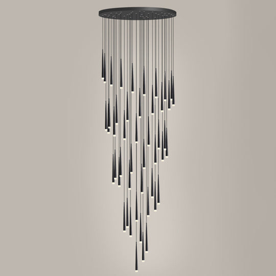 Minimalist Metallic Multi Ceiling Light Staircase Suspension Lighting With Acrylic Shade 48 / Black