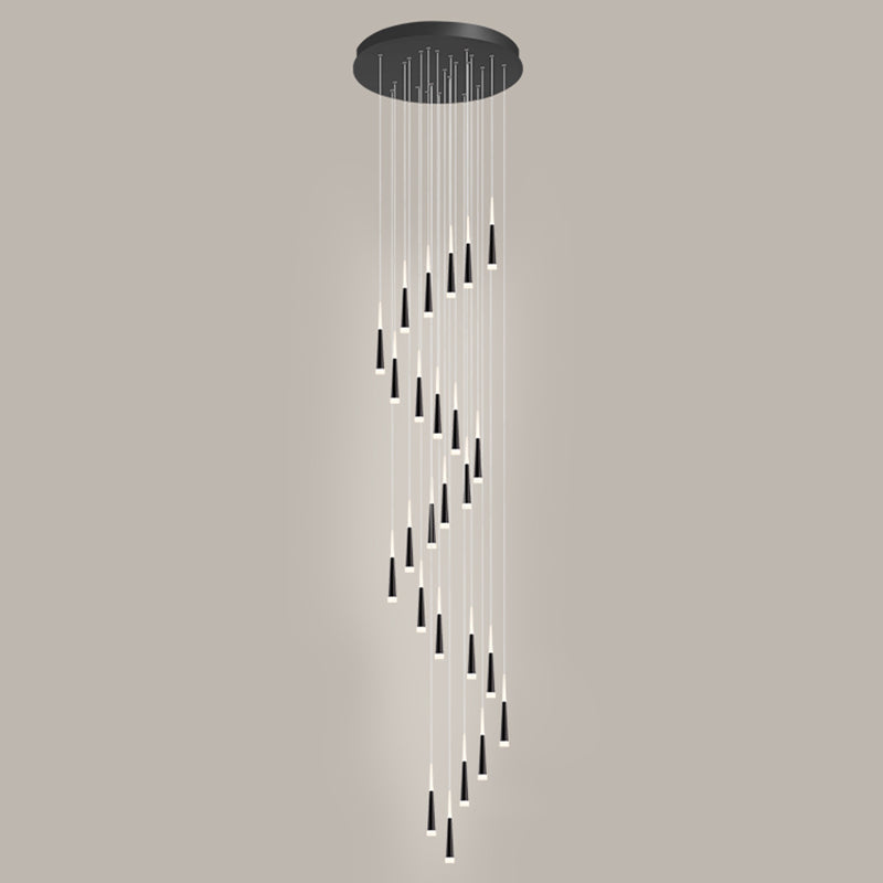 Minimalist Metallic Multi Ceiling Light Staircase Suspension Lighting With Acrylic Shade 25 / White
