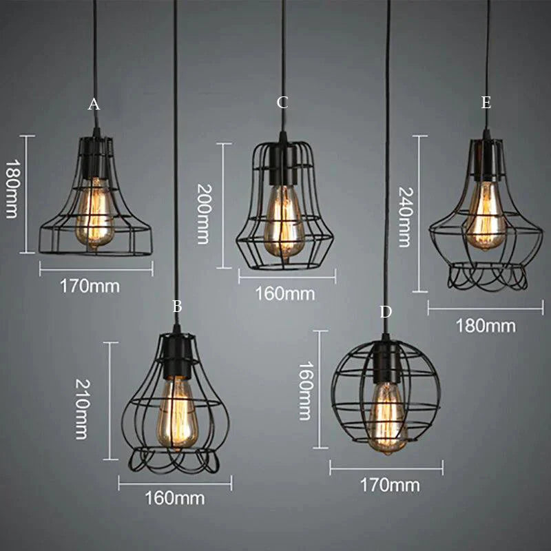 Loft Retro Vintage Black Industrial Iron Cage Pendant Lamp Cord Lights Illumination For Dining Room