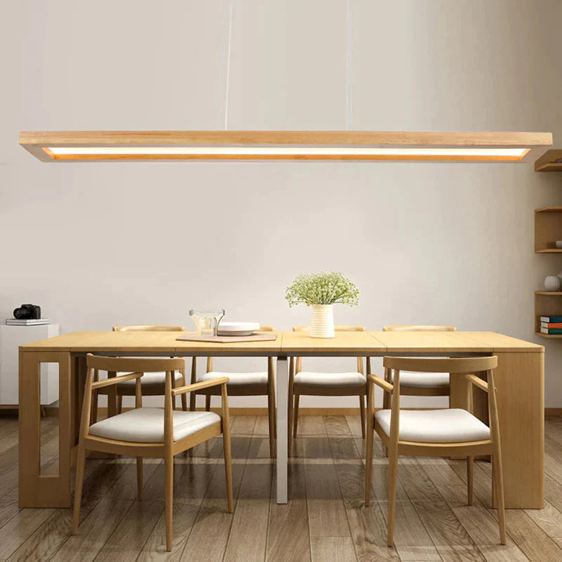 Beige Rectangle Ceiling Chandelier Minimalism Wood Led Pendant Light Fixture In White/Warm/Natural